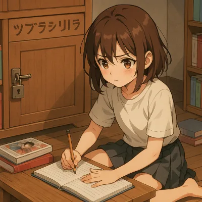 seorang anak kecil sedang menulis di sebuah ruangan